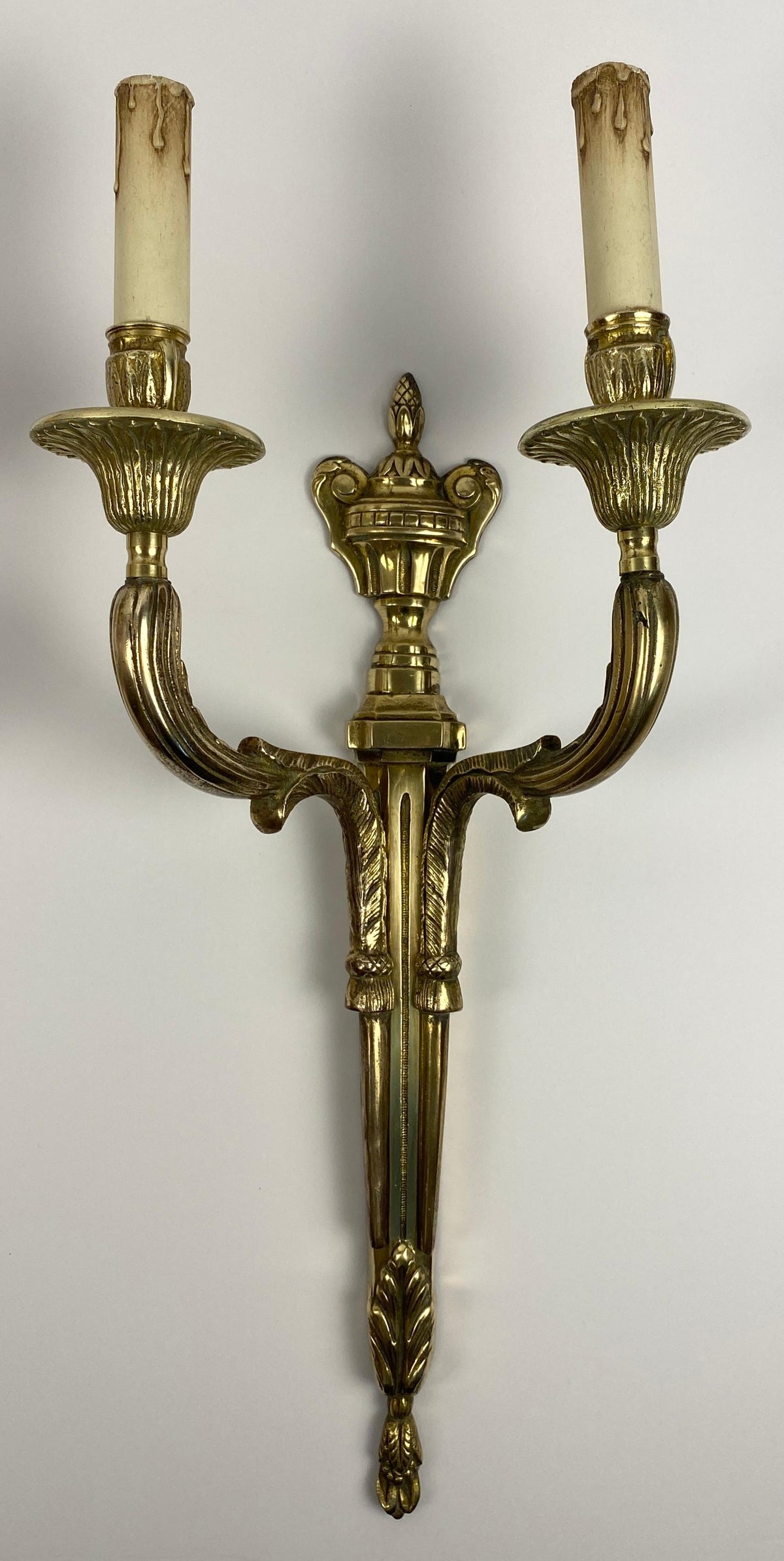Large Pair of 19th Century French Louis XVI Style Bronze Two-Armed Wall Sconces — detail 12