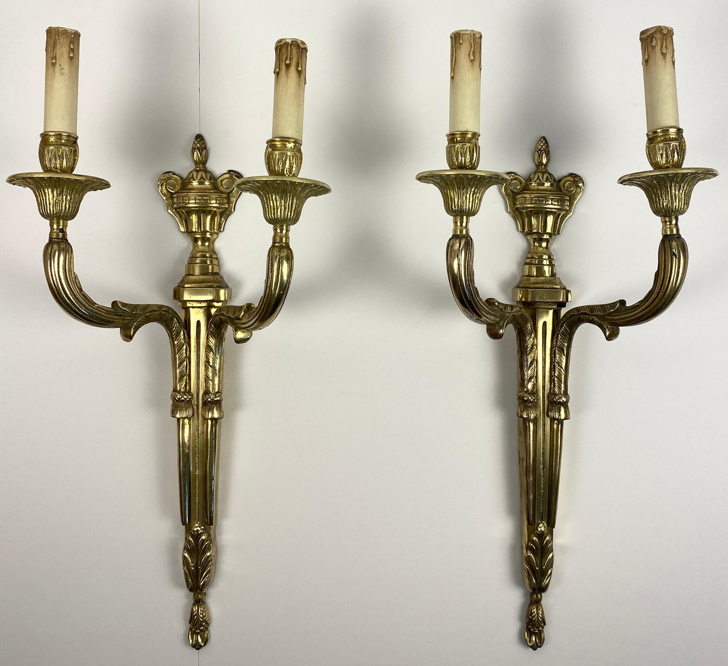 Large Pair of 19th Century French Louis XVI Style Bronze Two-Armed Wall Sconces — detail 13