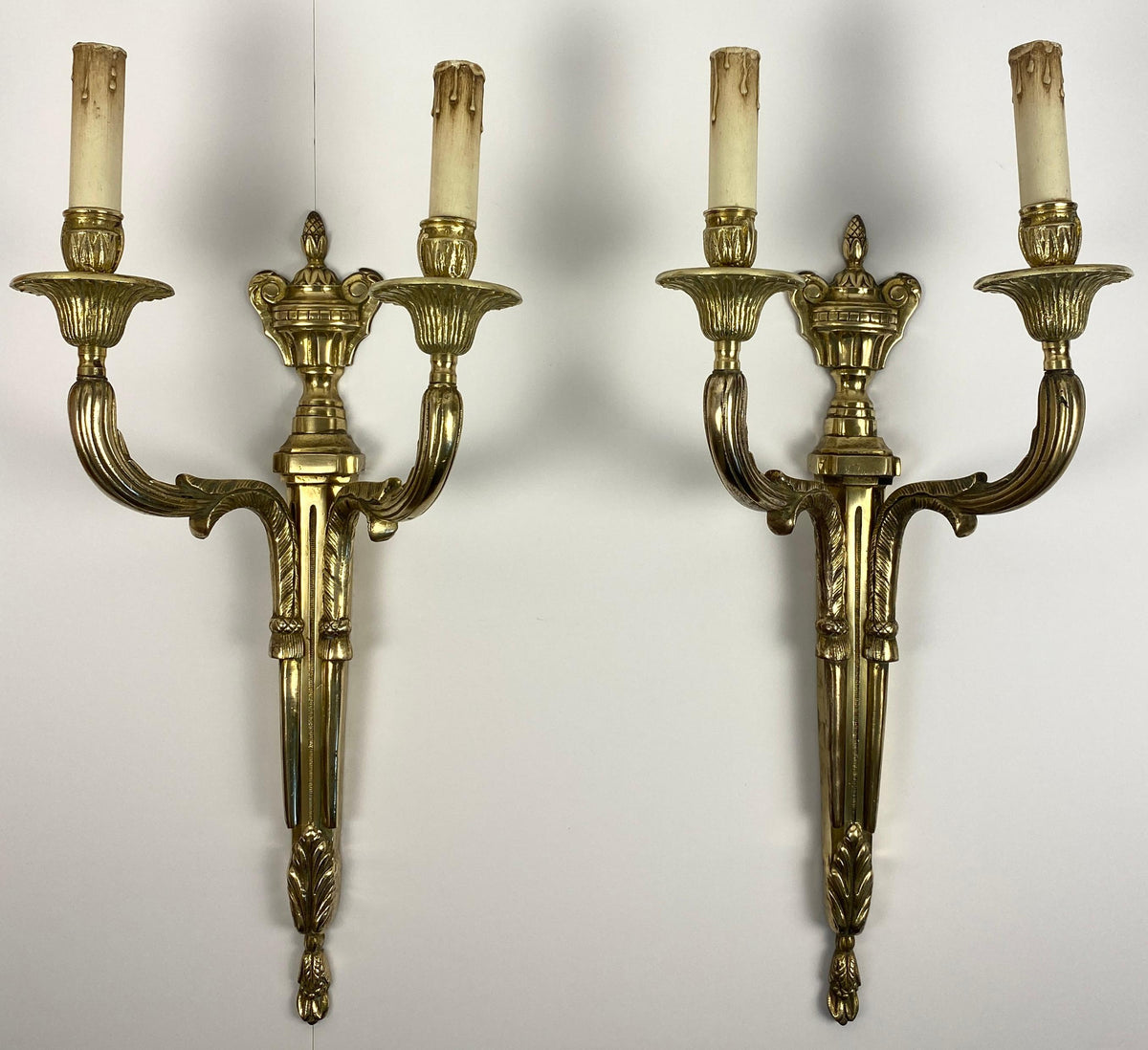Large Pair of 19th Century French Louis XVI Style Bronze Two-Armed Wall Sconces — detail 13