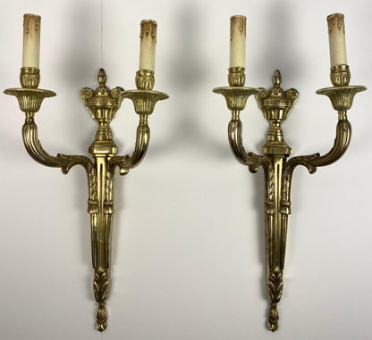 Large Pair of 19th Century French Louis XVI Style Bronze Two-Armed Wall Sconces — detail 13