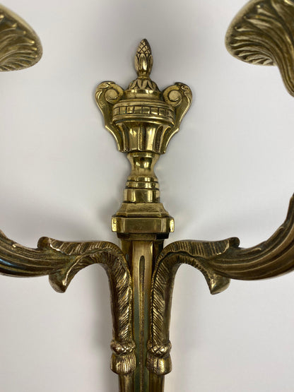 Large Pair of 19th Century French Louis XVI Style Bronze Two-Armed Wall Sconces — detail 5