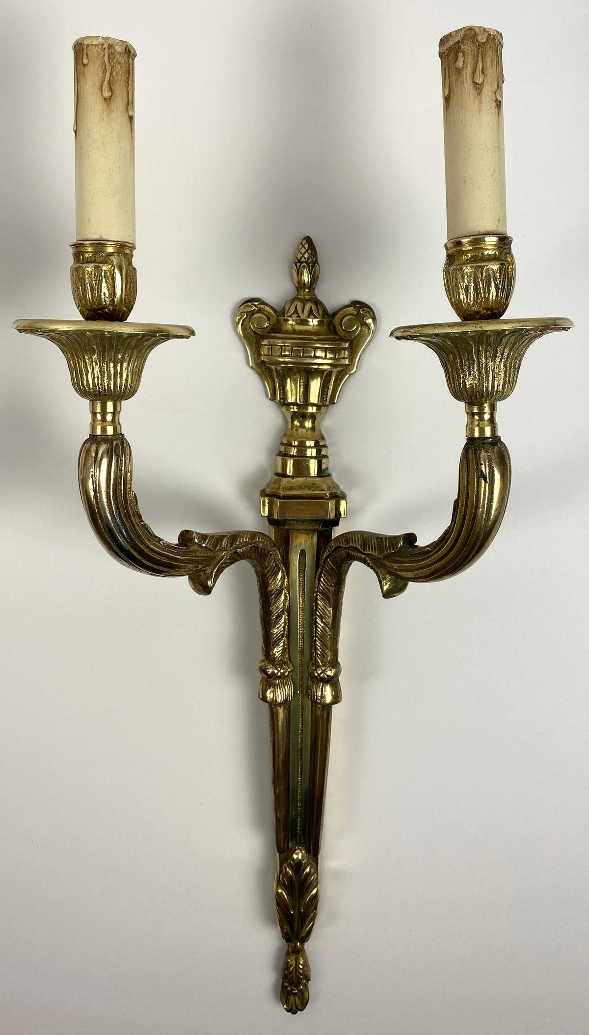 Large Pair of 19th Century French Louis XVI Style Bronze Two-Armed Wall Sconces — detail 7