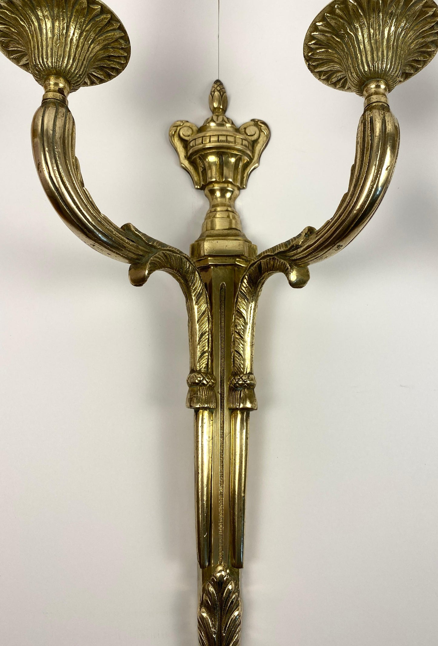 Large Pair of 19th Century French Louis XVI Style Bronze Two-Armed Wall Sconces — detail 10