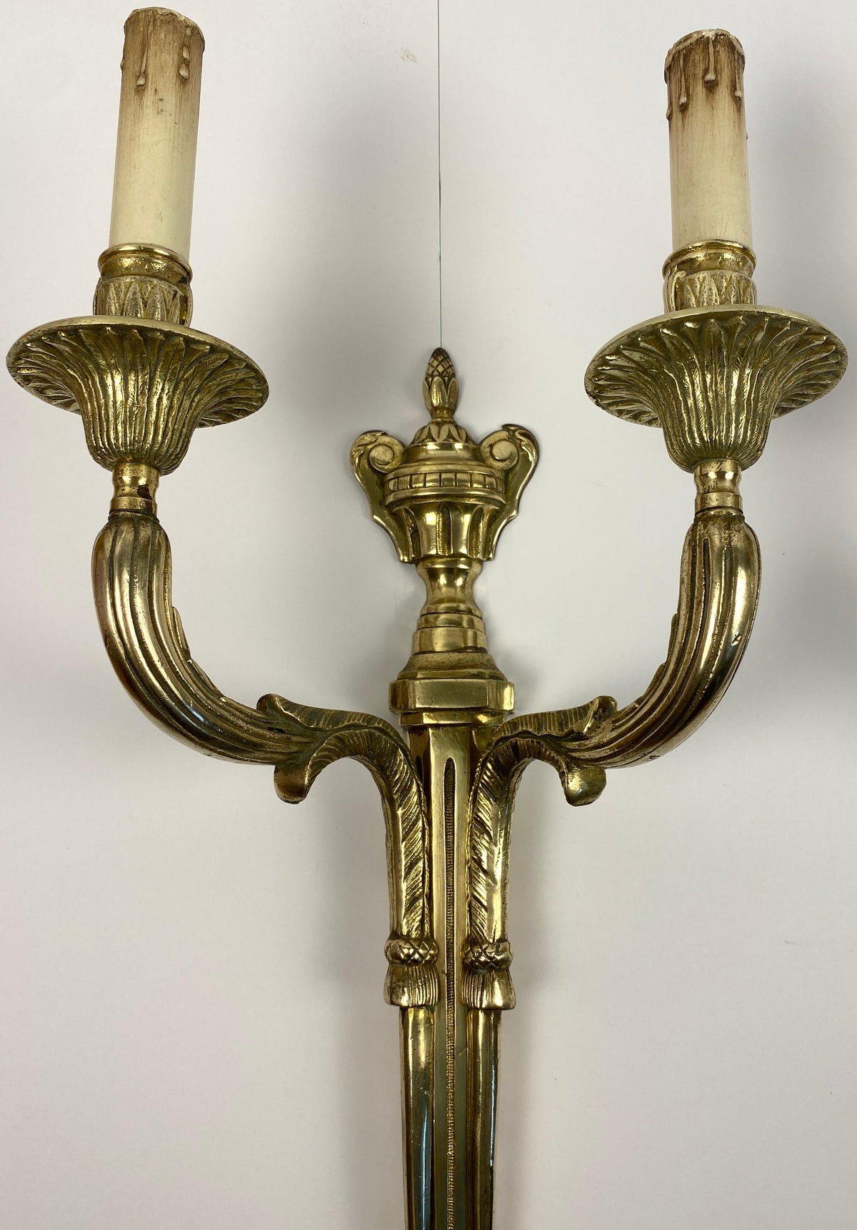 Large Pair of 19th Century French Louis XVI Style Bronze Two-Armed Wall Sconces — detail 11