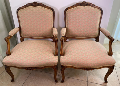 Pair of French Louis XV Style Beechwood Fauteuil Armchairs, Carved Frames — detail 2