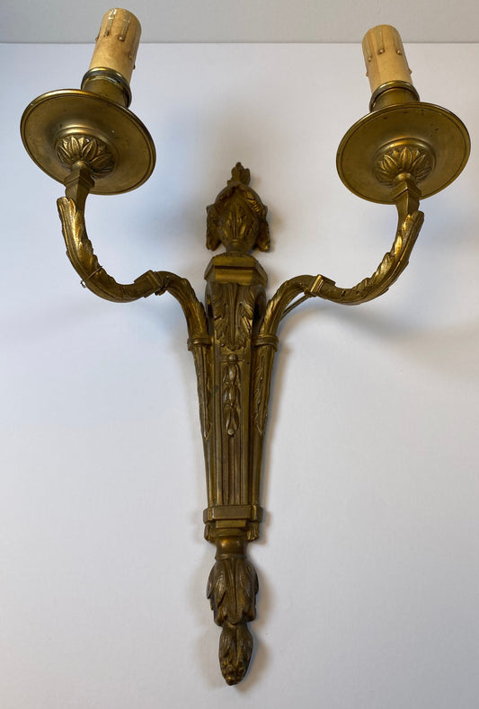 Pair of Louis XVI Style French Bronze Two-Light Wall Sconces — detail 2