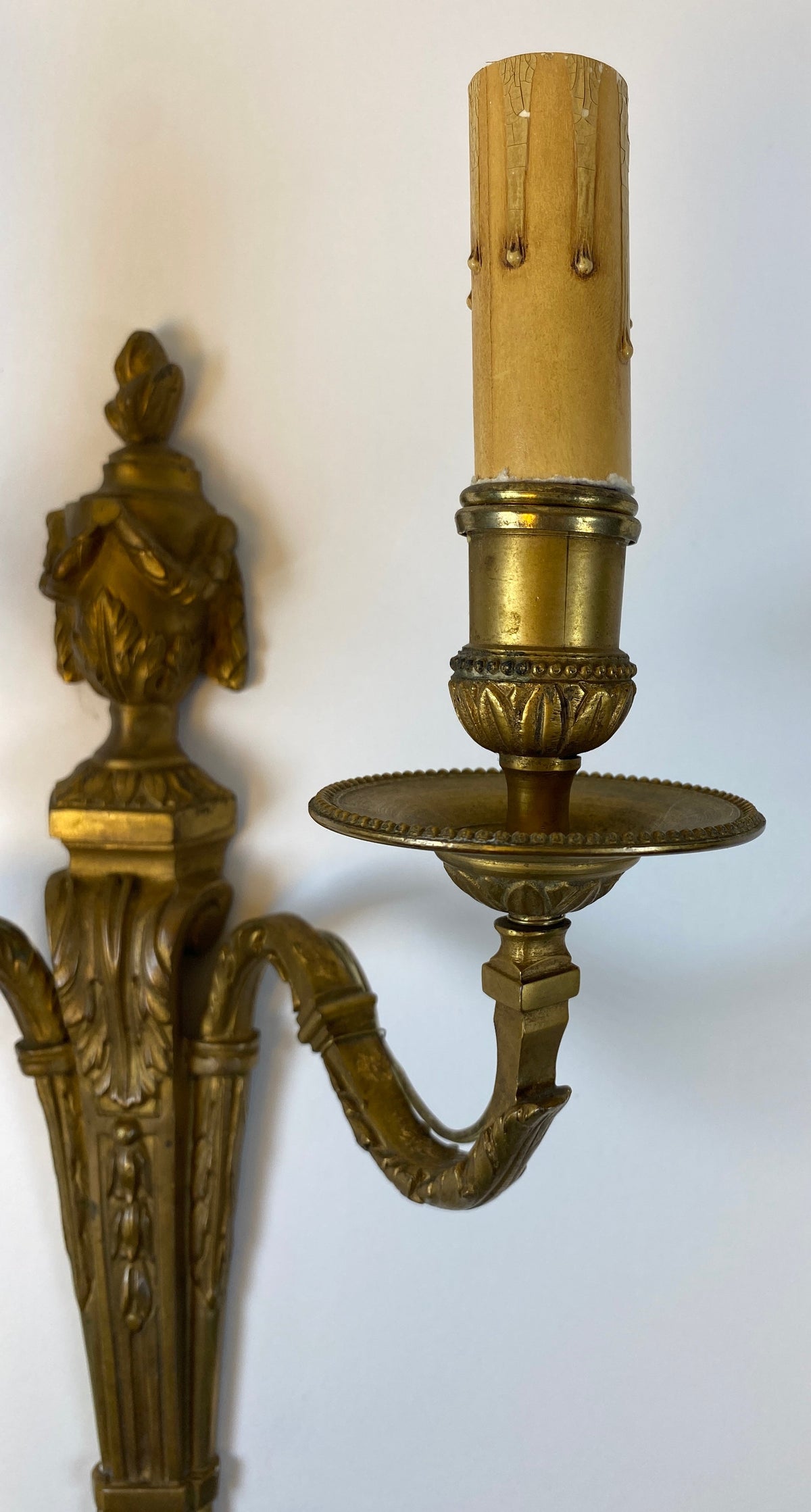 Pair of Louis XVI Style French Bronze Two-Light Wall Sconces — detail 5