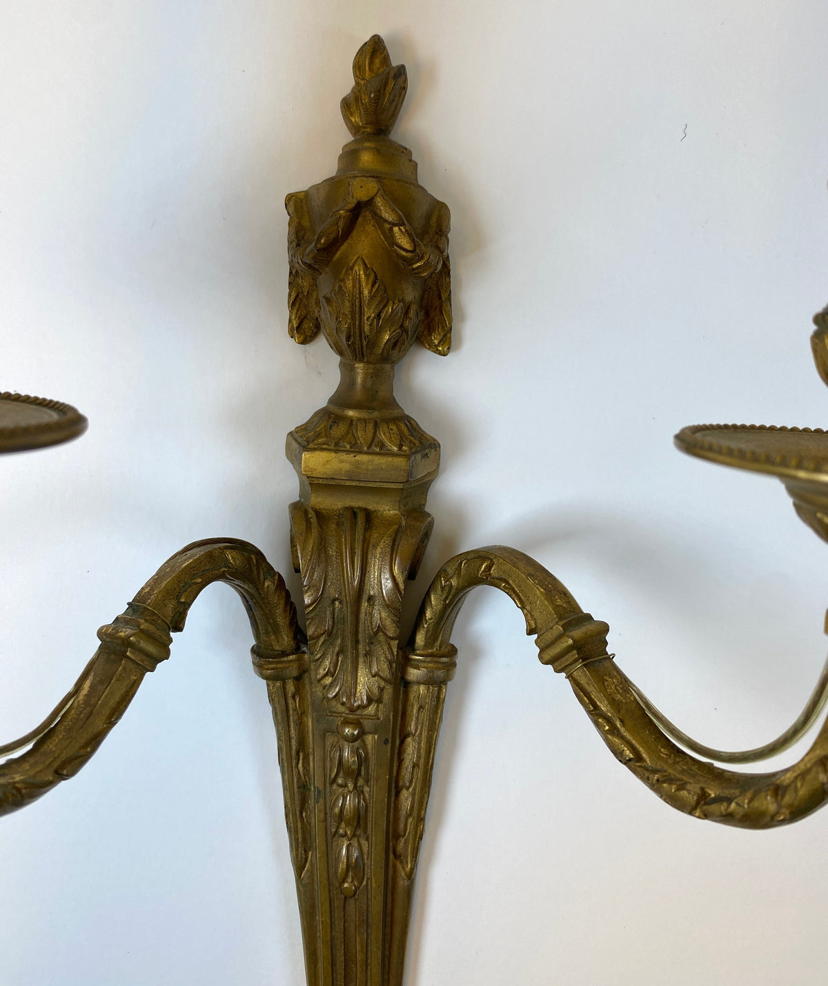 Pair of Louis XVI Style French Bronze Two-Light Wall Sconces — detail 6