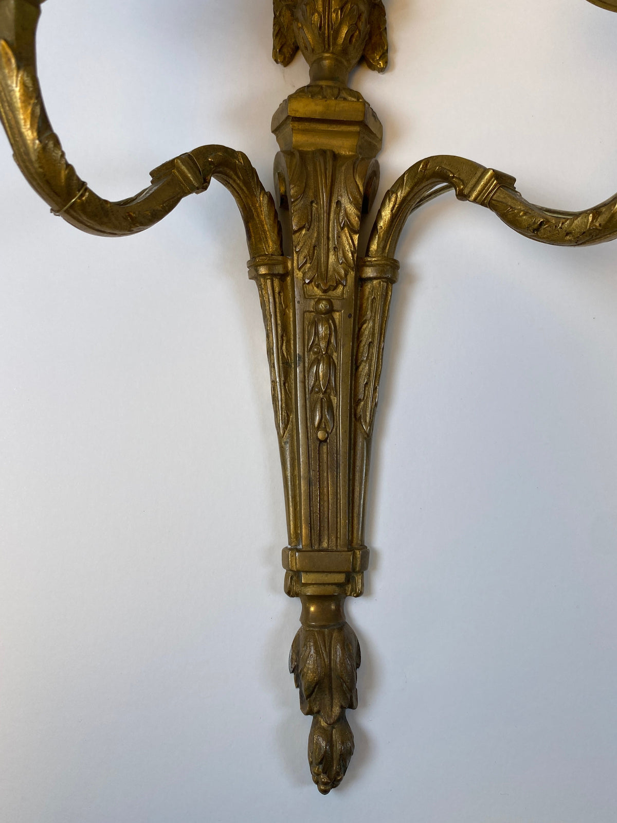 Pair of Louis XVI Style French Bronze Two-Light Wall Sconces — detail 7