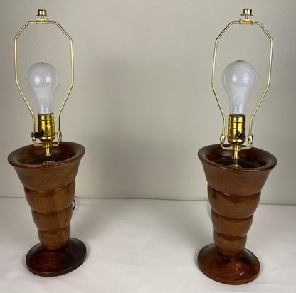 Pair of French Art Deco Table Lamps Solid Rosewood — detail 6