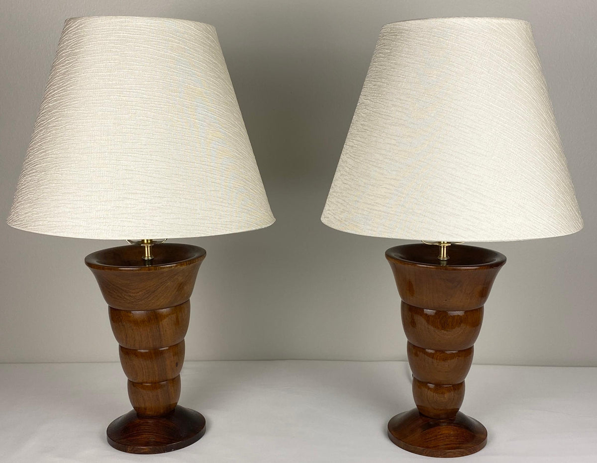 Pair of French Art Deco Table Lamps Solid Rosewood — detail 7