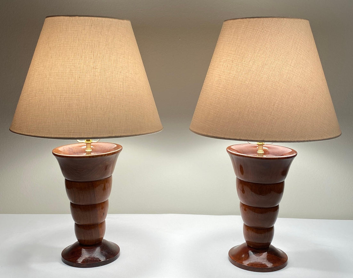 Pair of French Art Deco Table Lamps Solid Rosewood — detail 2