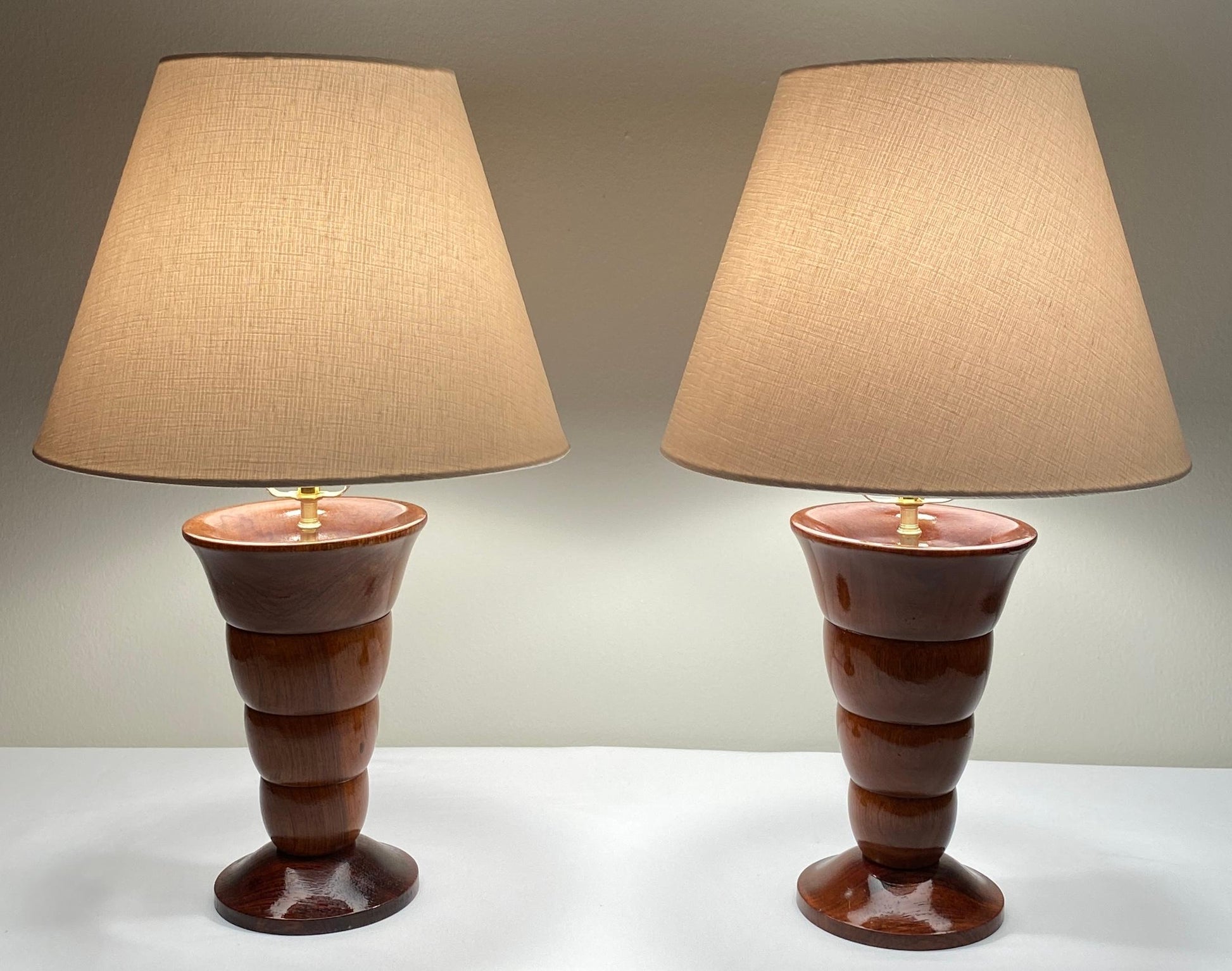 Pair of French Art Deco Table Lamps Solid Rosewood — detail 2