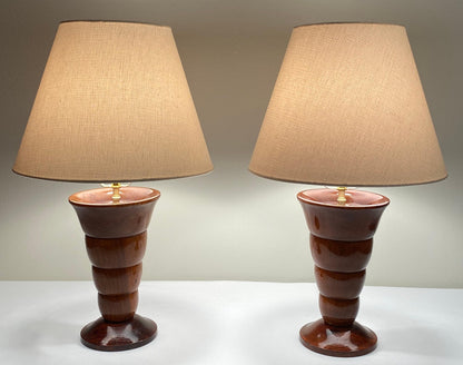 Pair of French Art Deco Table Lamps Solid Rosewood — detail 2