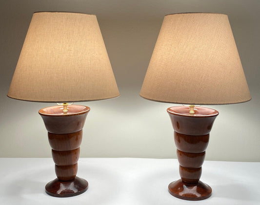 Pair of French Art Deco Table Lamps Solid Rosewood — detail 2