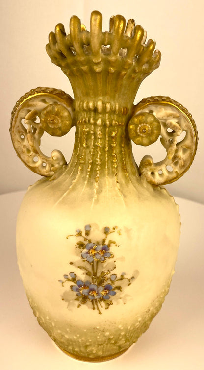 Pair of Royal Worcester Style Hand-Crafted Porcelain Vases Blush Ivory Austrian — detail 3
