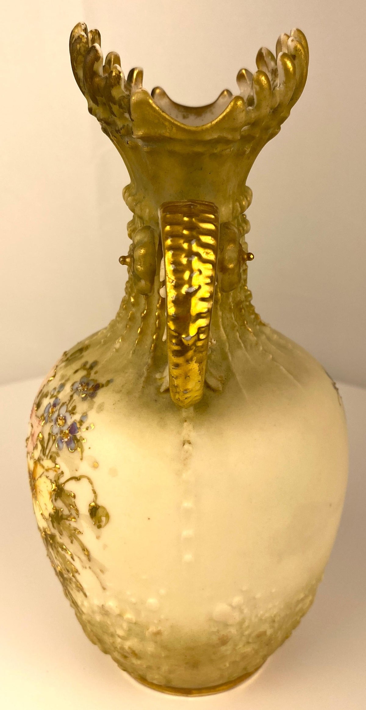 Pair of Royal Worcester Style Hand-Crafted Porcelain Vases Blush Ivory Austrian — detail 4