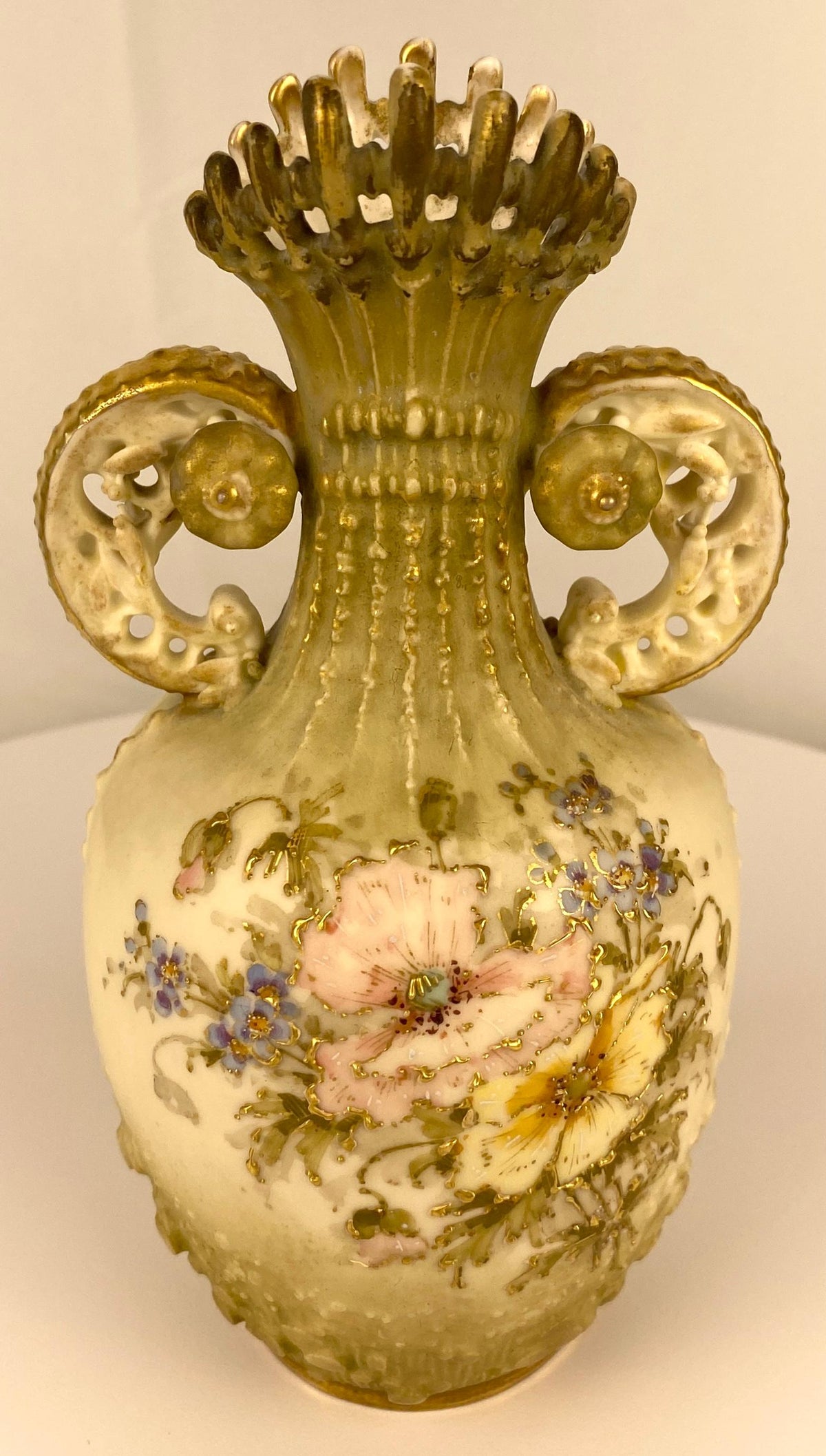 Pair of Royal Worcester Style Hand-Crafted Porcelain Vases Blush Ivory Austrian — detail 5