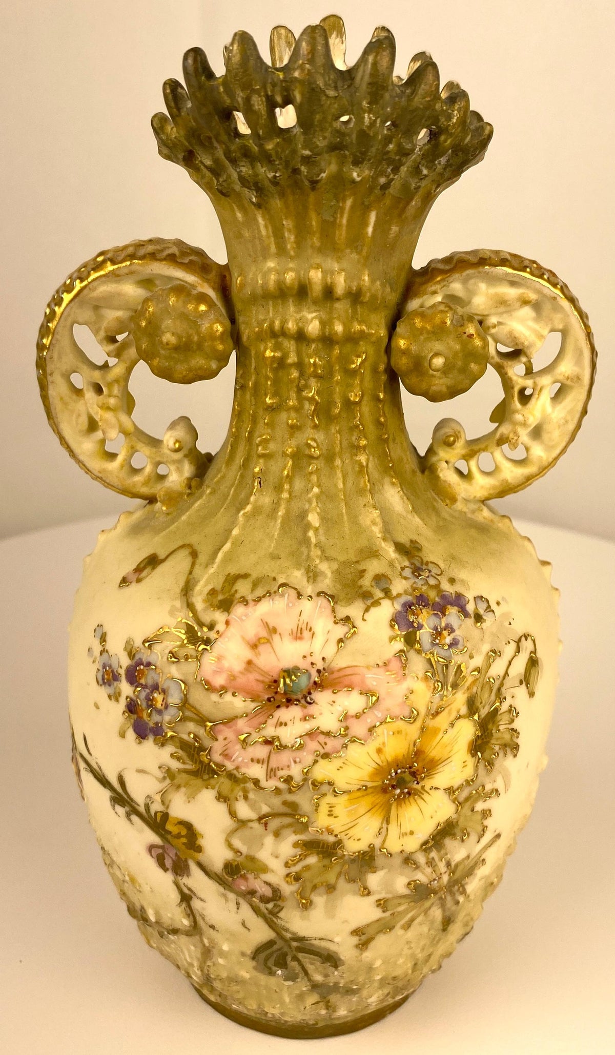 Pair of Royal Worcester Style Hand-Crafted Porcelain Vases Blush Ivory Austrian — detail 7
