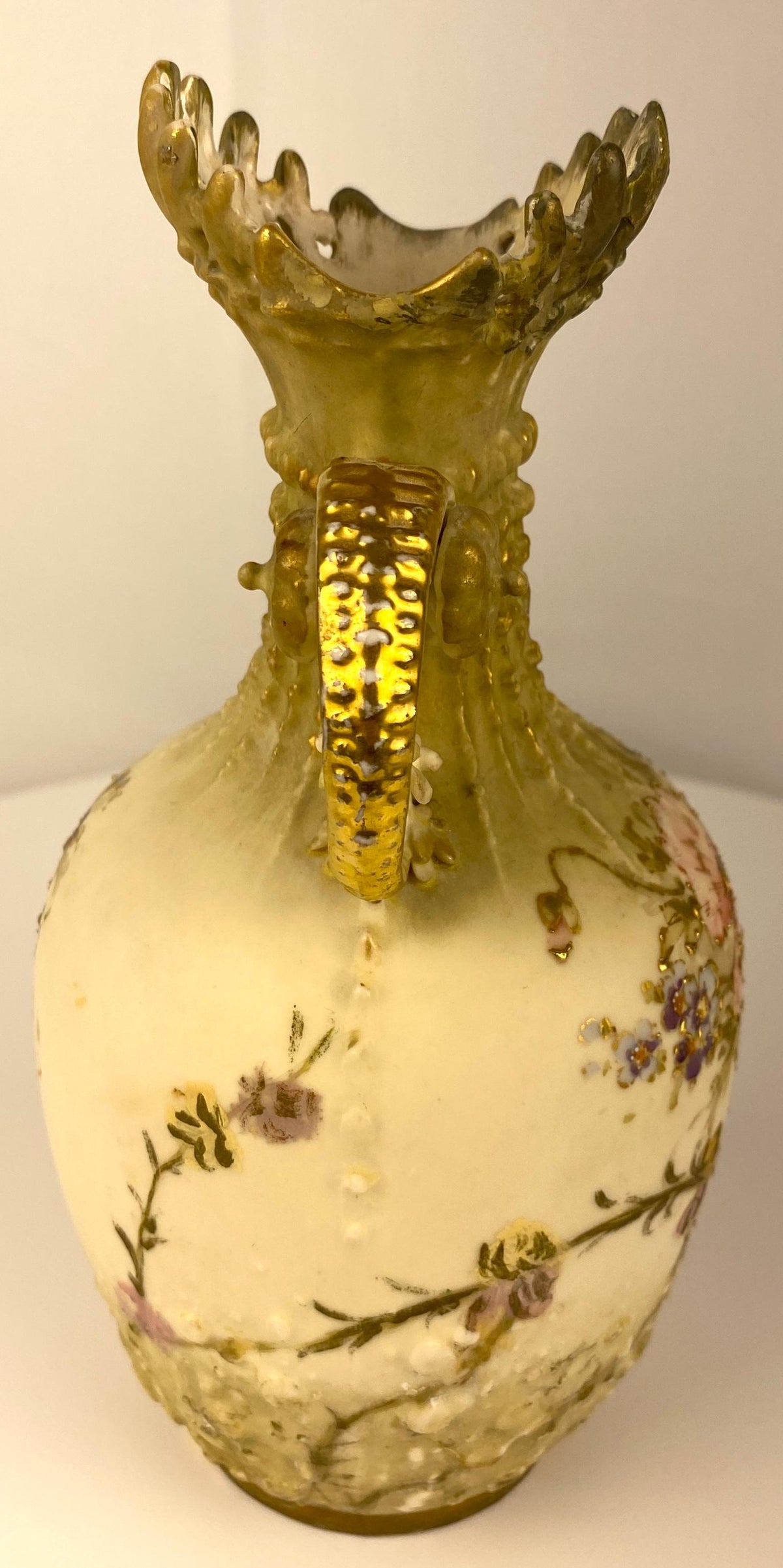 Pair of Royal Worcester Style Hand-Crafted Porcelain Vases Blush Ivory Austrian — detail 8