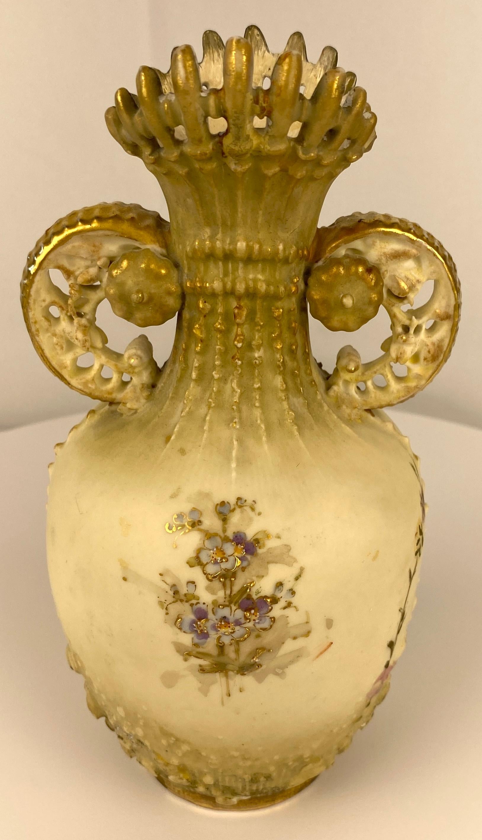 Pair of Royal Worcester Style Hand-Crafted Porcelain Vases Blush Ivory Austrian — detail 9