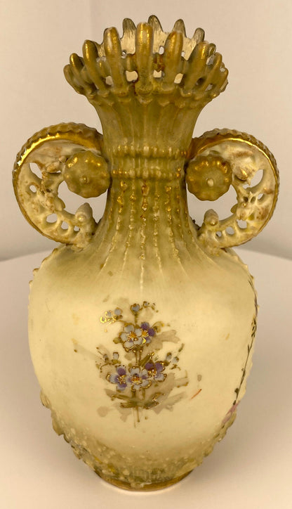 Pair of Royal Worcester Style Hand-Crafted Porcelain Vases Blush Ivory Austrian — detail 9