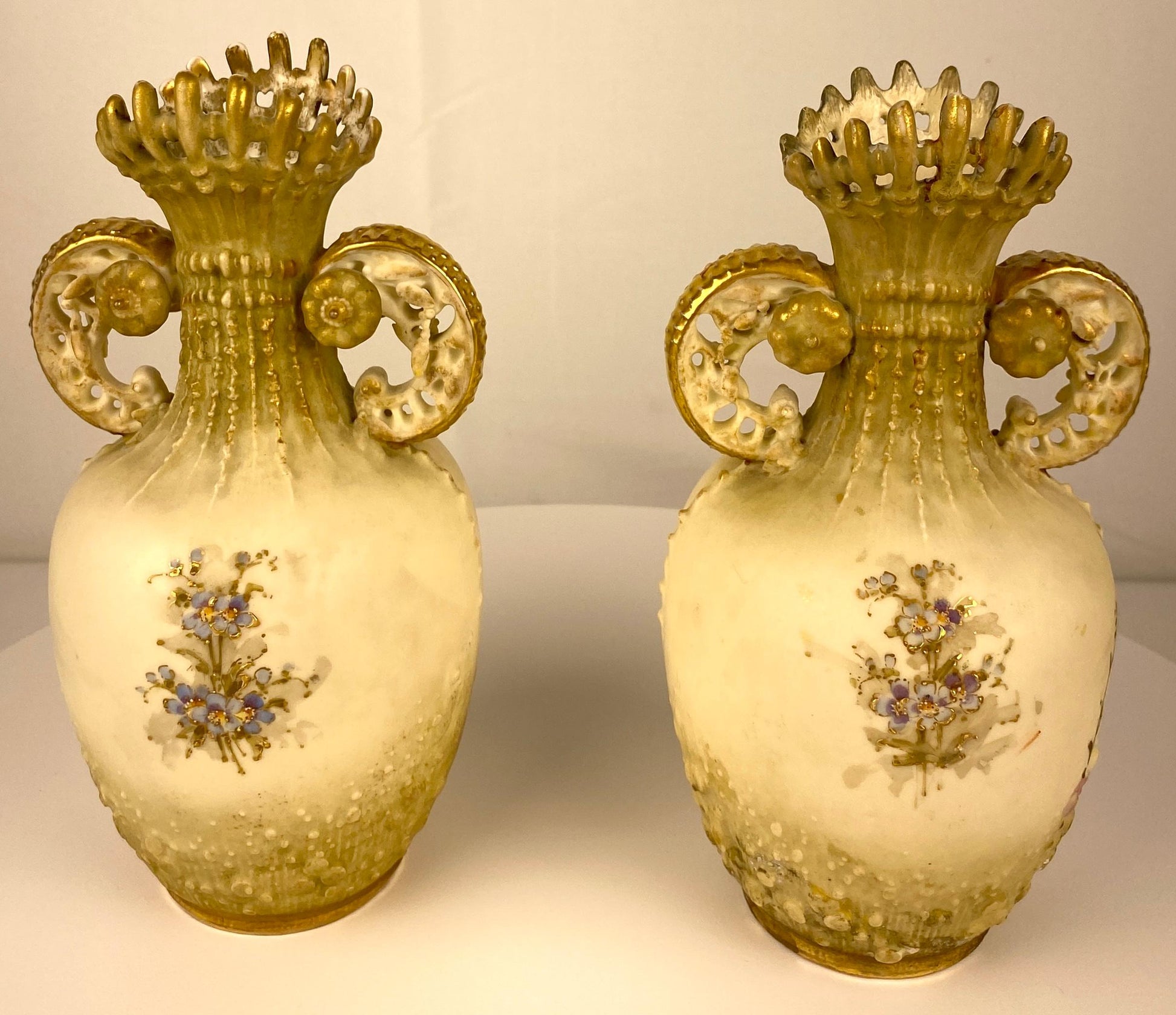 Pair of Royal Worcester Style Hand-Crafted Porcelain Vases Blush Ivory Austrian — detail 10