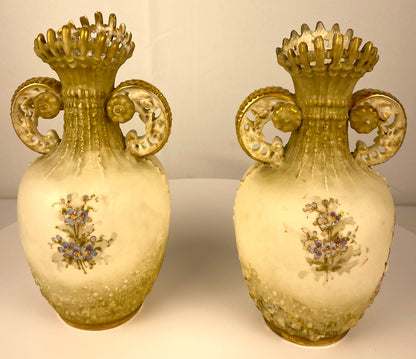 Pair of Royal Worcester Style Hand-Crafted Porcelain Vases Blush Ivory Austrian — detail 10