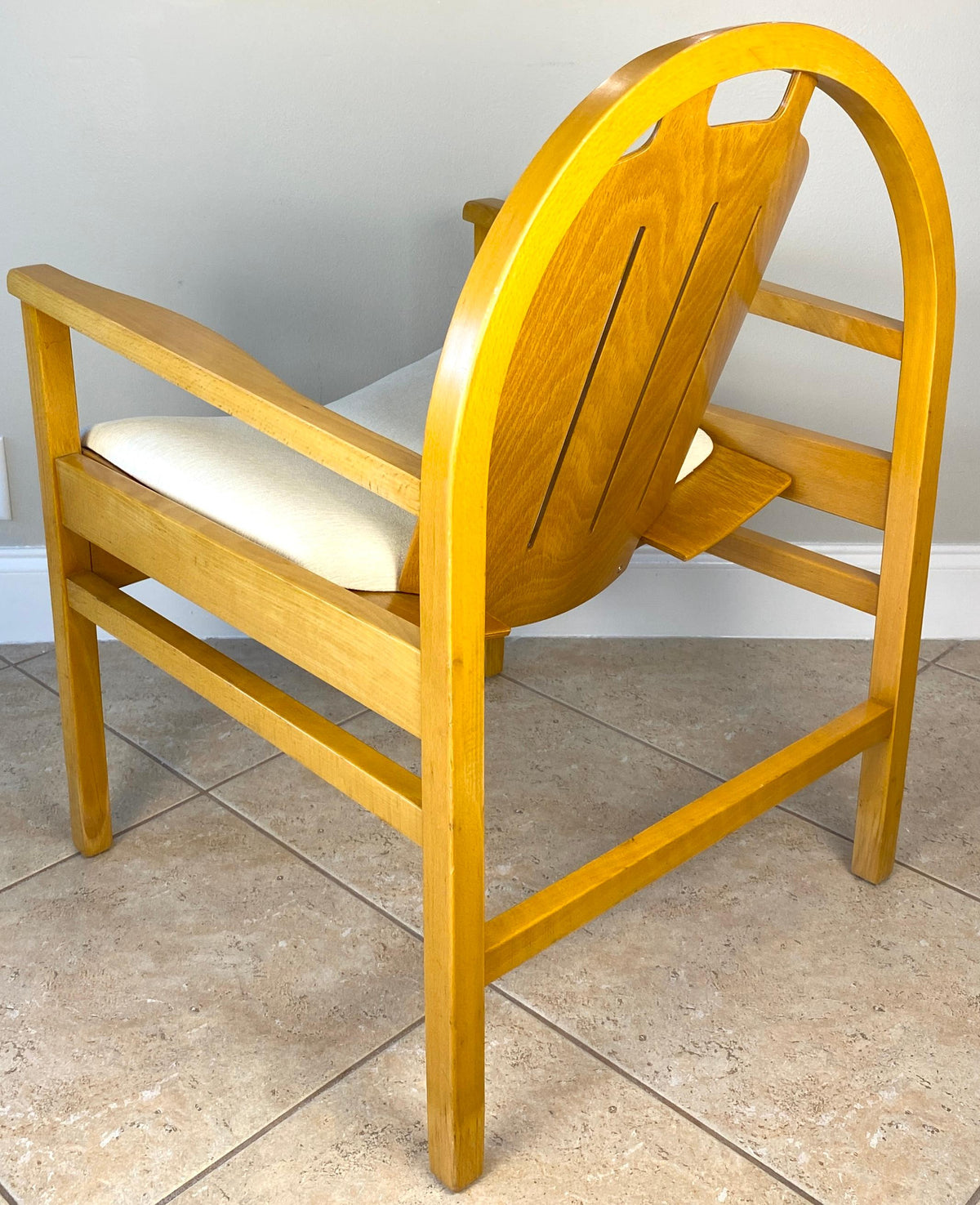 Pair of Modern Armchairs Beechwood + Fabric, Baumann Argos Lounge Chairs — detail 3