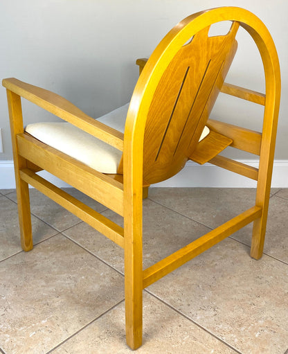 Pair of Modern Armchairs Beechwood + Fabric, Baumann Argos Lounge Chairs — detail 3
