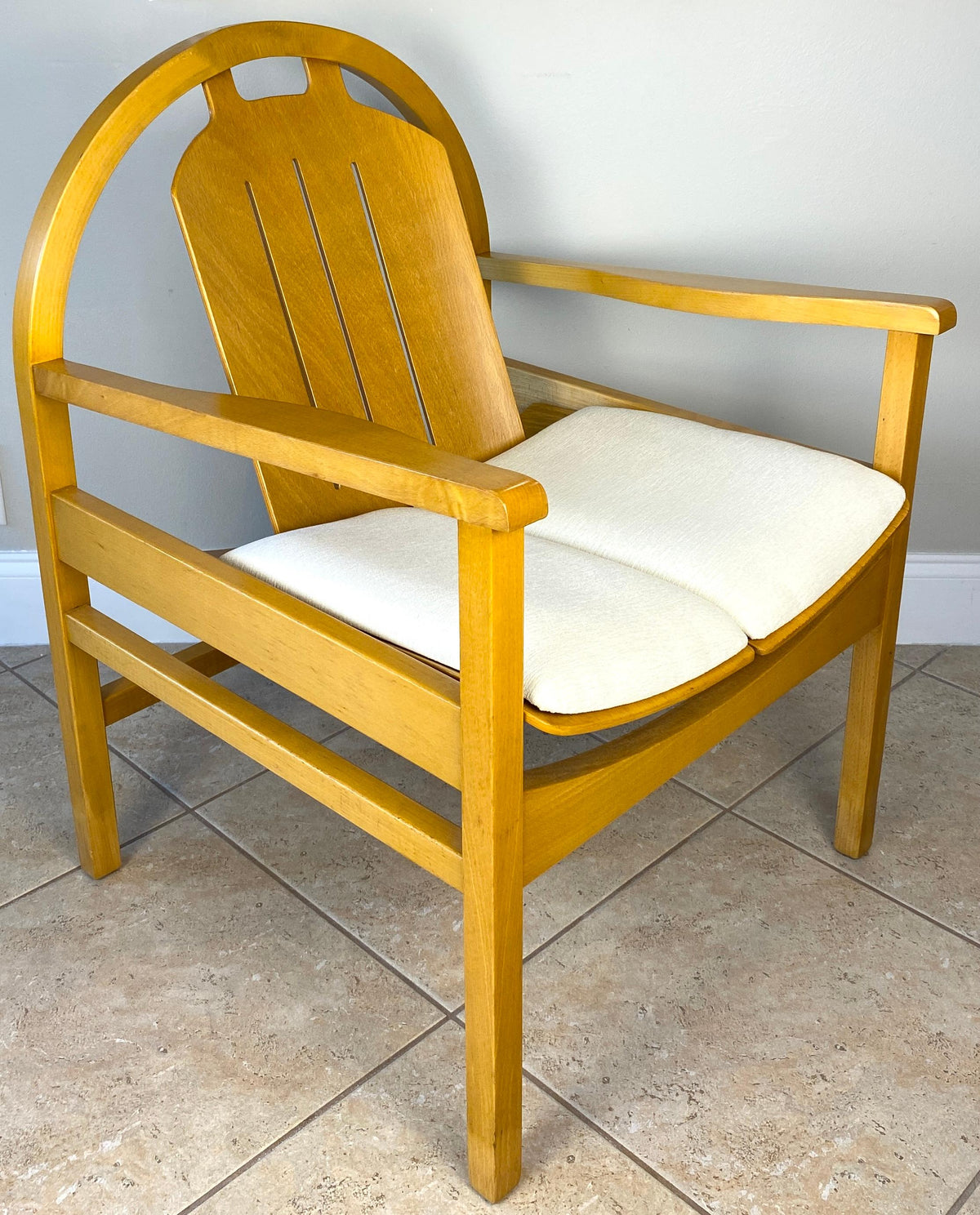 Pair of Modern Armchairs Beechwood + Fabric, Baumann Argos Lounge Chairs — detail 6