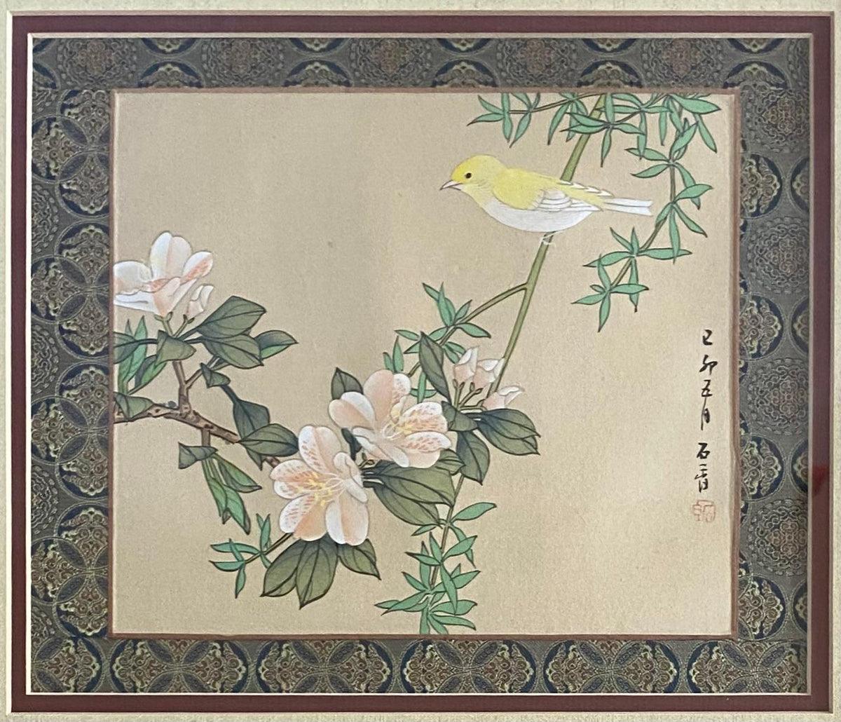 Pair of Antique Framed Chinese Silk and Bird Paintings — detail 2