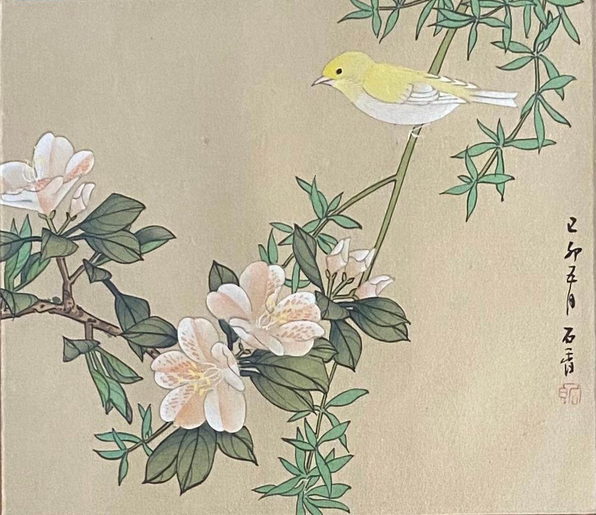 Pair of Antique Framed Chinese Silk and Bird Paintings — detail 5