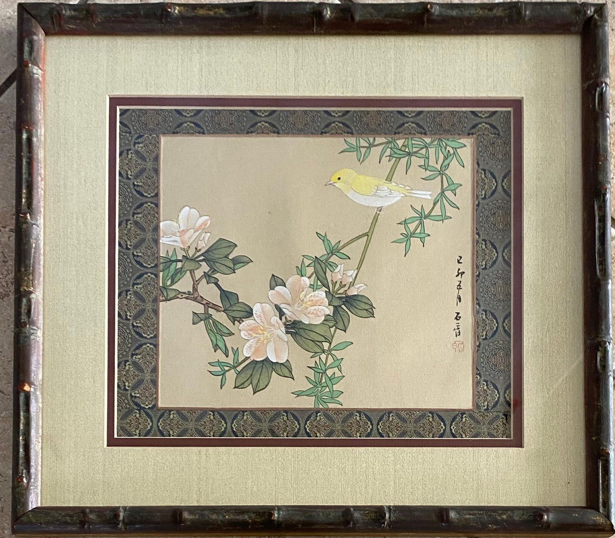 Pair of Antique Framed Chinese Silk and Bird Paintings — detail 4