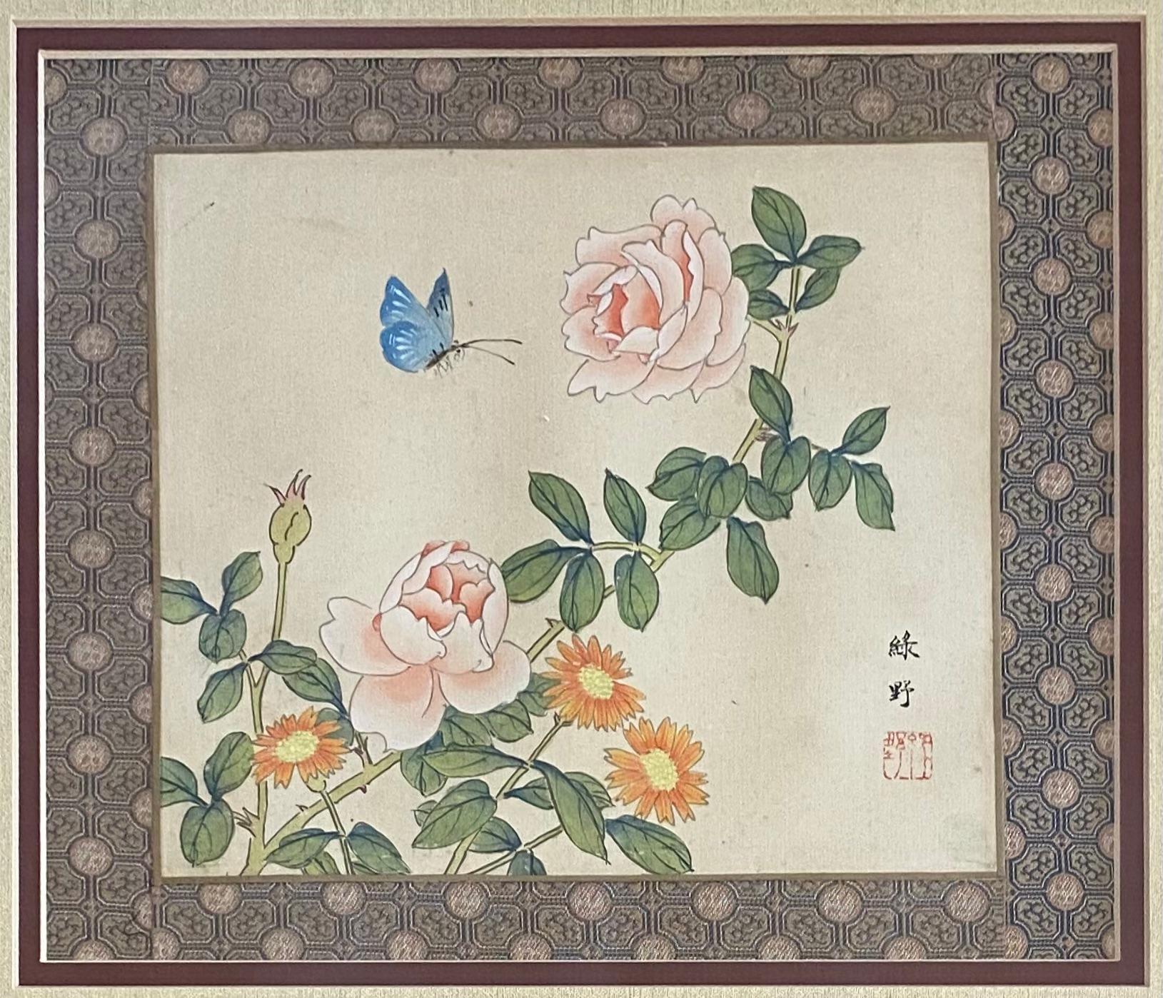 Pair of Antique Framed Chinese Silk and Bird Paintings — detail 6