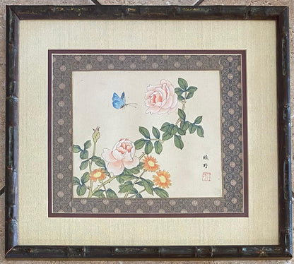 Pair of Antique Framed Chinese Silk and Bird Paintings — detail 8