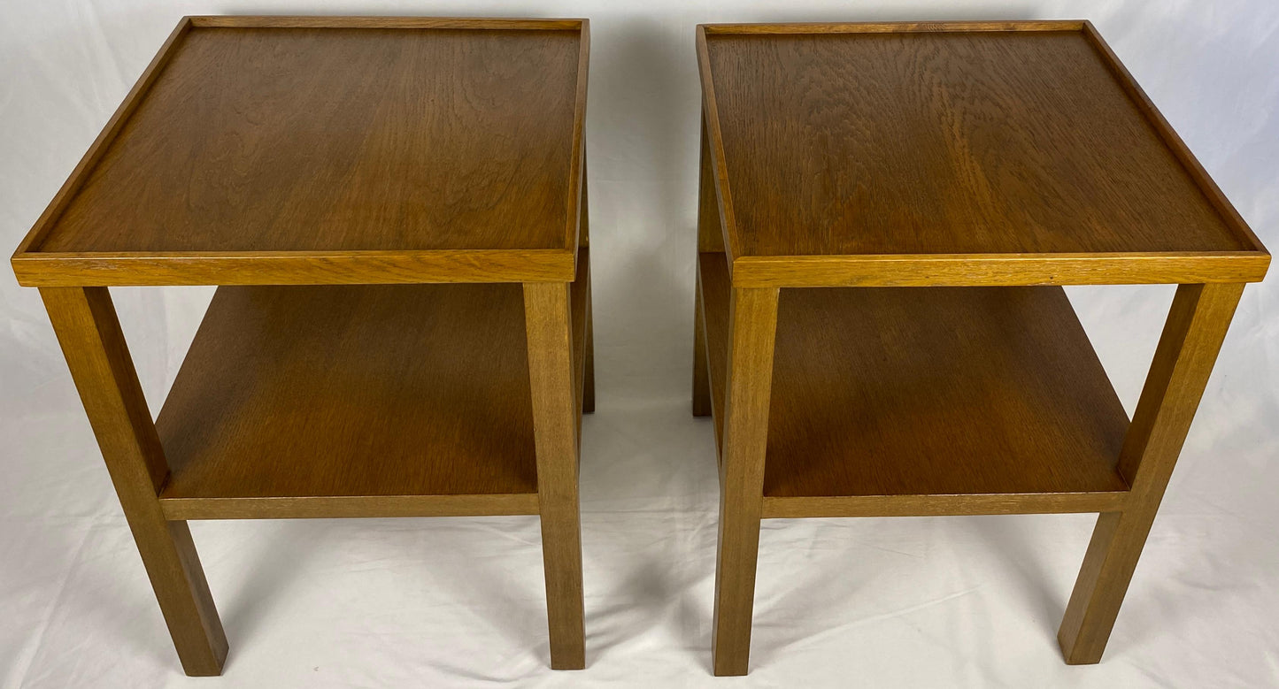 Pair Edward Wormley Style Wooden Two Tier End/Side Tables, MCM Oak Nightstands — detail 8