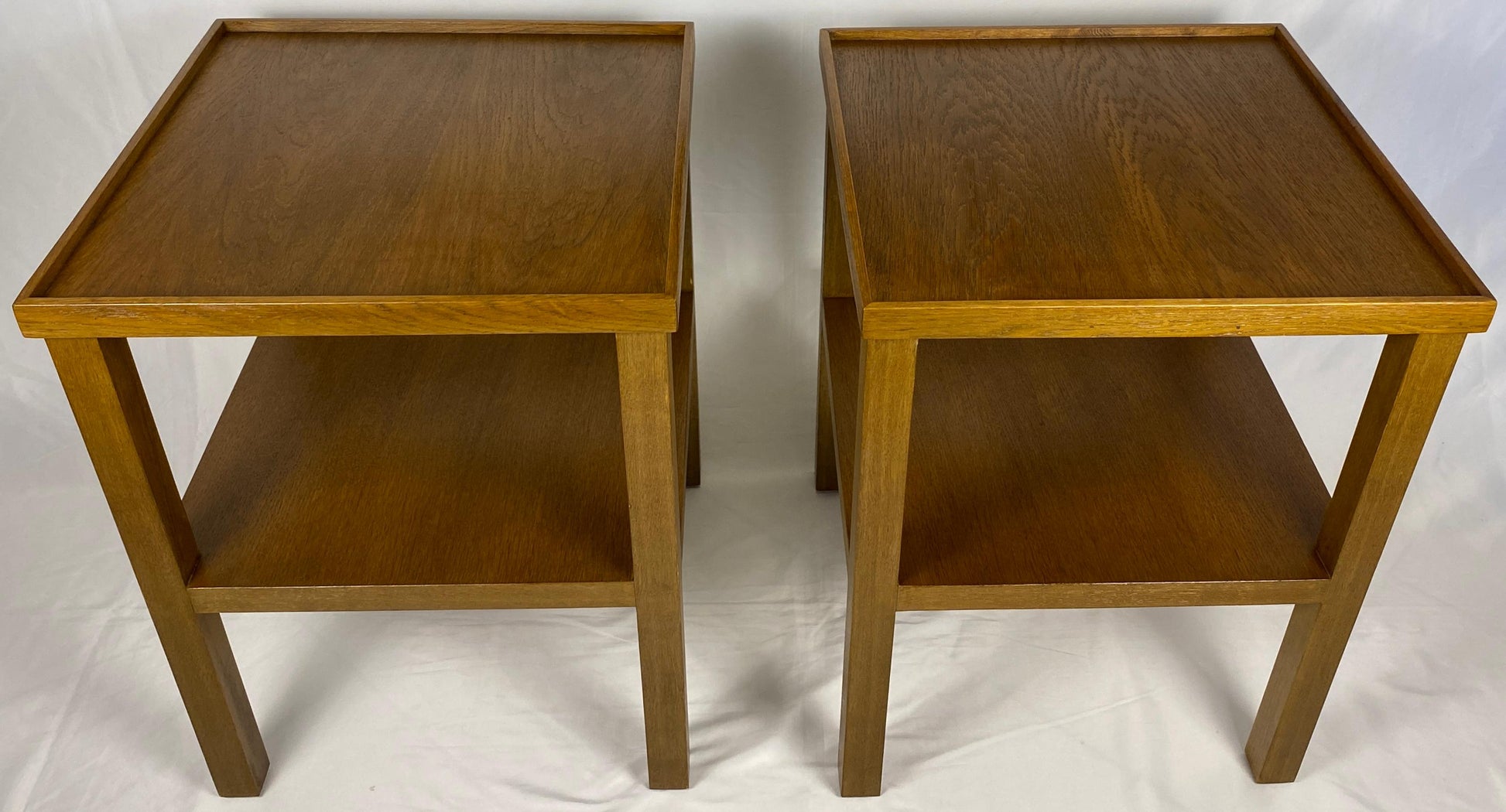 Pair Edward Wormley Style Wooden Two Tier End/Side Tables, MCM Oak Nightstands — detail 8