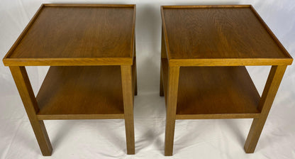 Pair Edward Wormley Style Wooden Two Tier End/Side Tables, MCM Oak Nightstands — detail 8