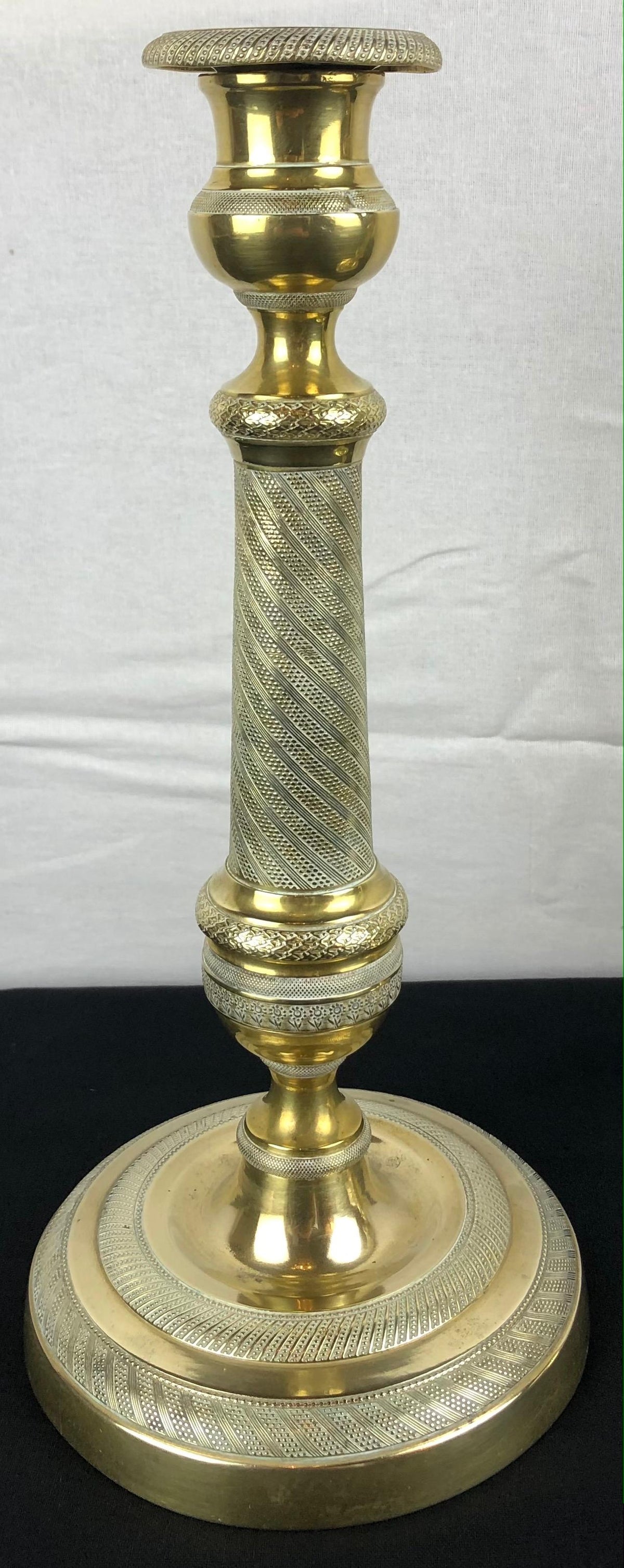 Fine Pair of Early 19th Century Empire Gilt Bronze Candlesticks — detail 2