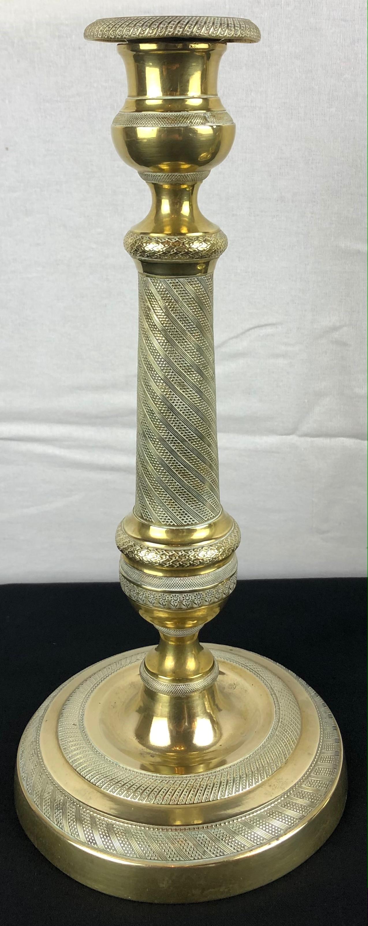 Fine Pair of Early 19th Century Empire Gilt Bronze Candlesticks — detail 2