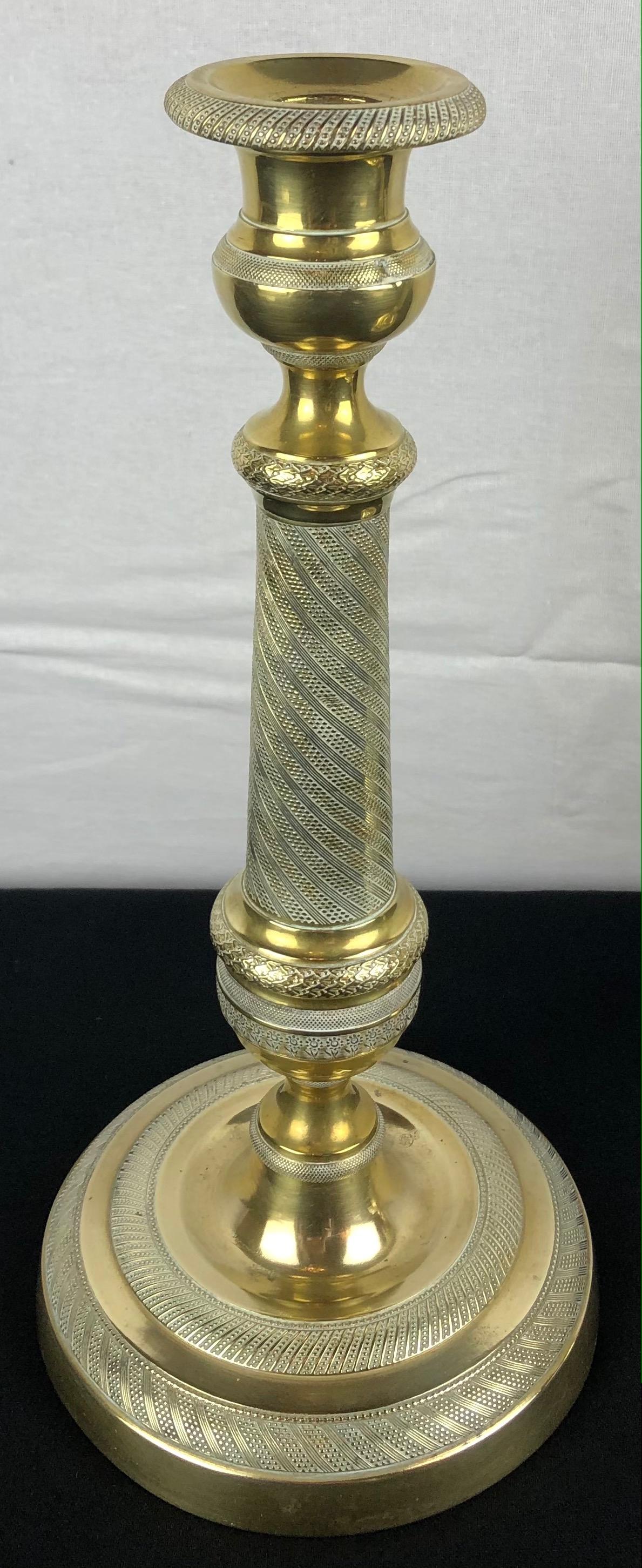 Fine Pair of Early 19th Century Empire Gilt Bronze Candlesticks — detail 3