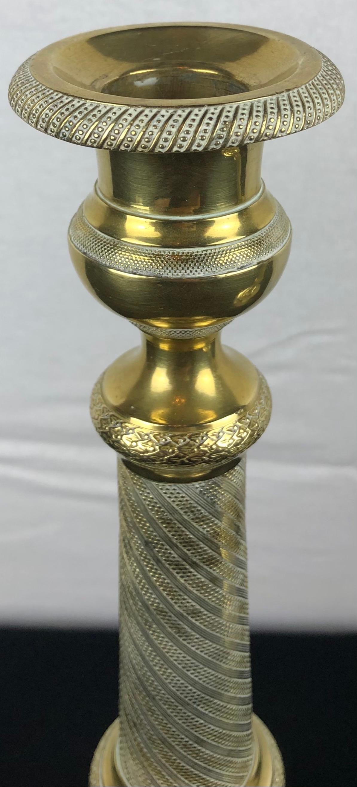 Fine Pair of Early 19th Century Empire Gilt Bronze Candlesticks — detail 5