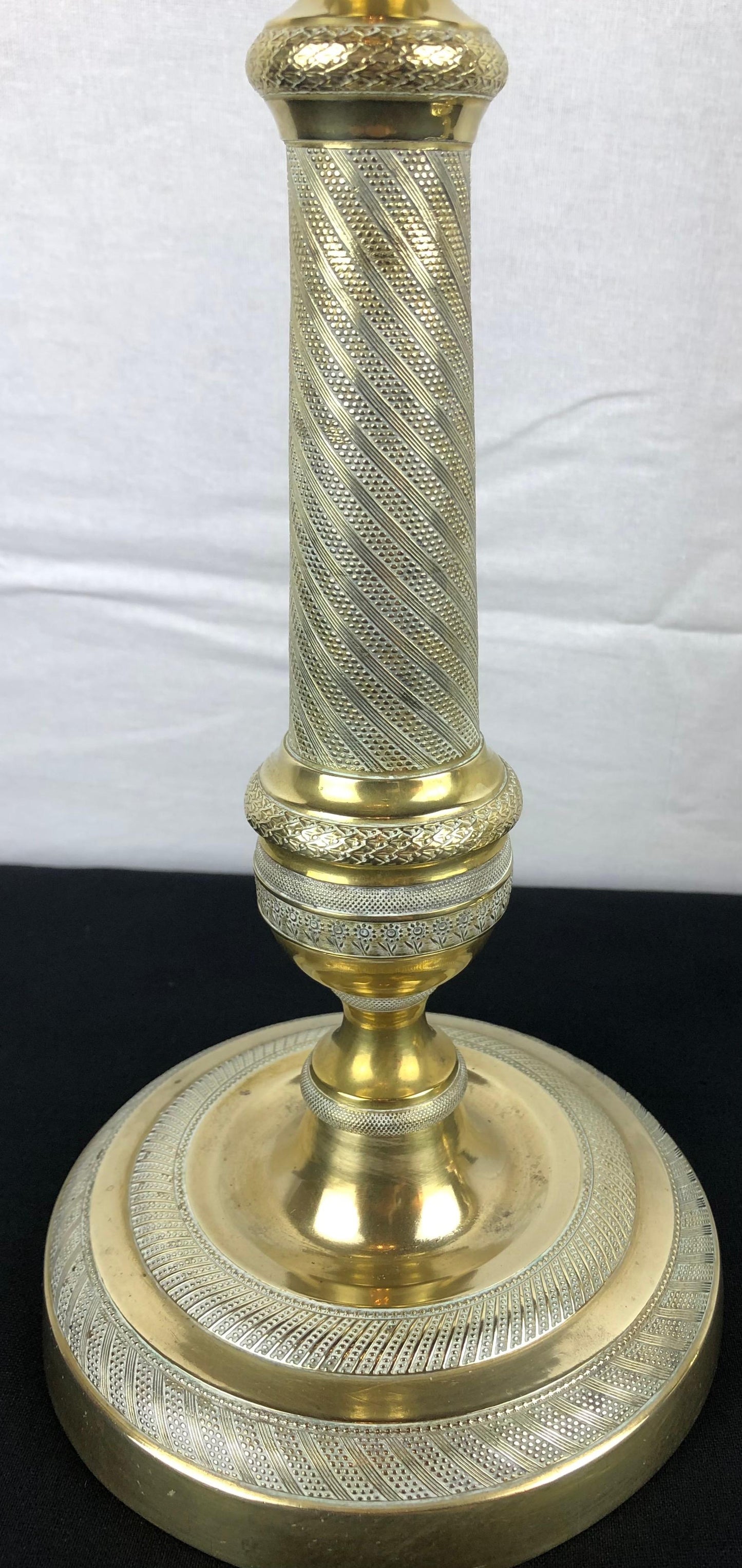 Fine Pair of Early 19th Century Empire Gilt Bronze Candlesticks — detail 6