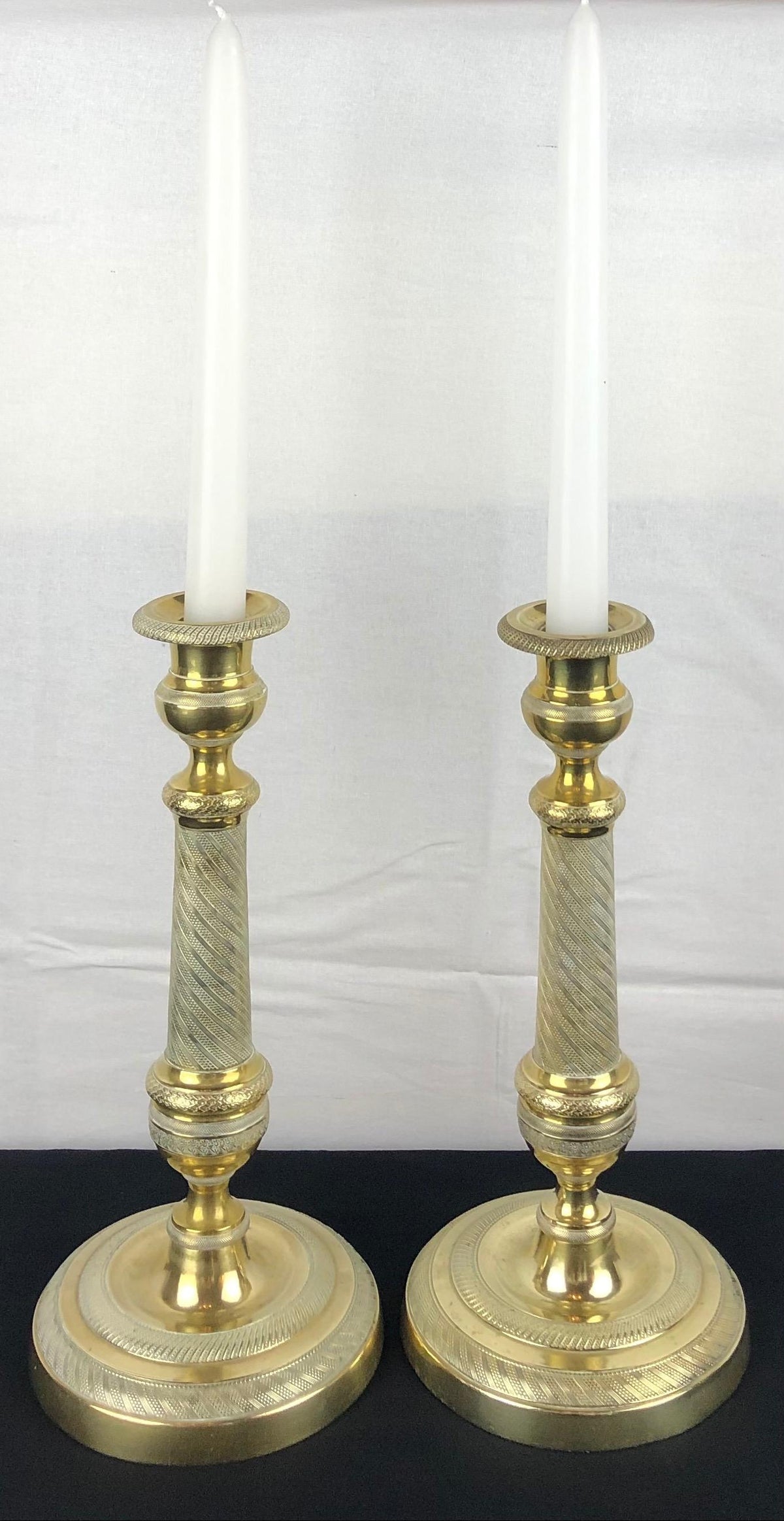 Fine Pair of Early 19th Century Empire Gilt Bronze Candlesticks — detail 8