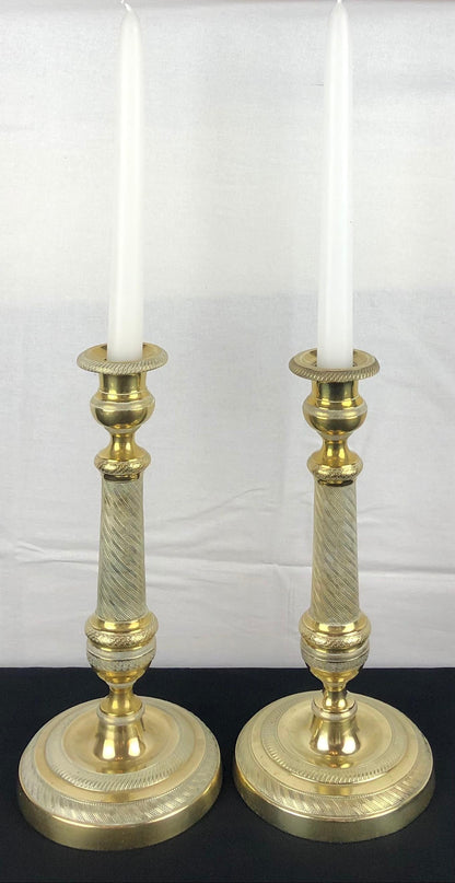 Fine Pair of Early 19th Century Empire Gilt Bronze Candlesticks — detail 8