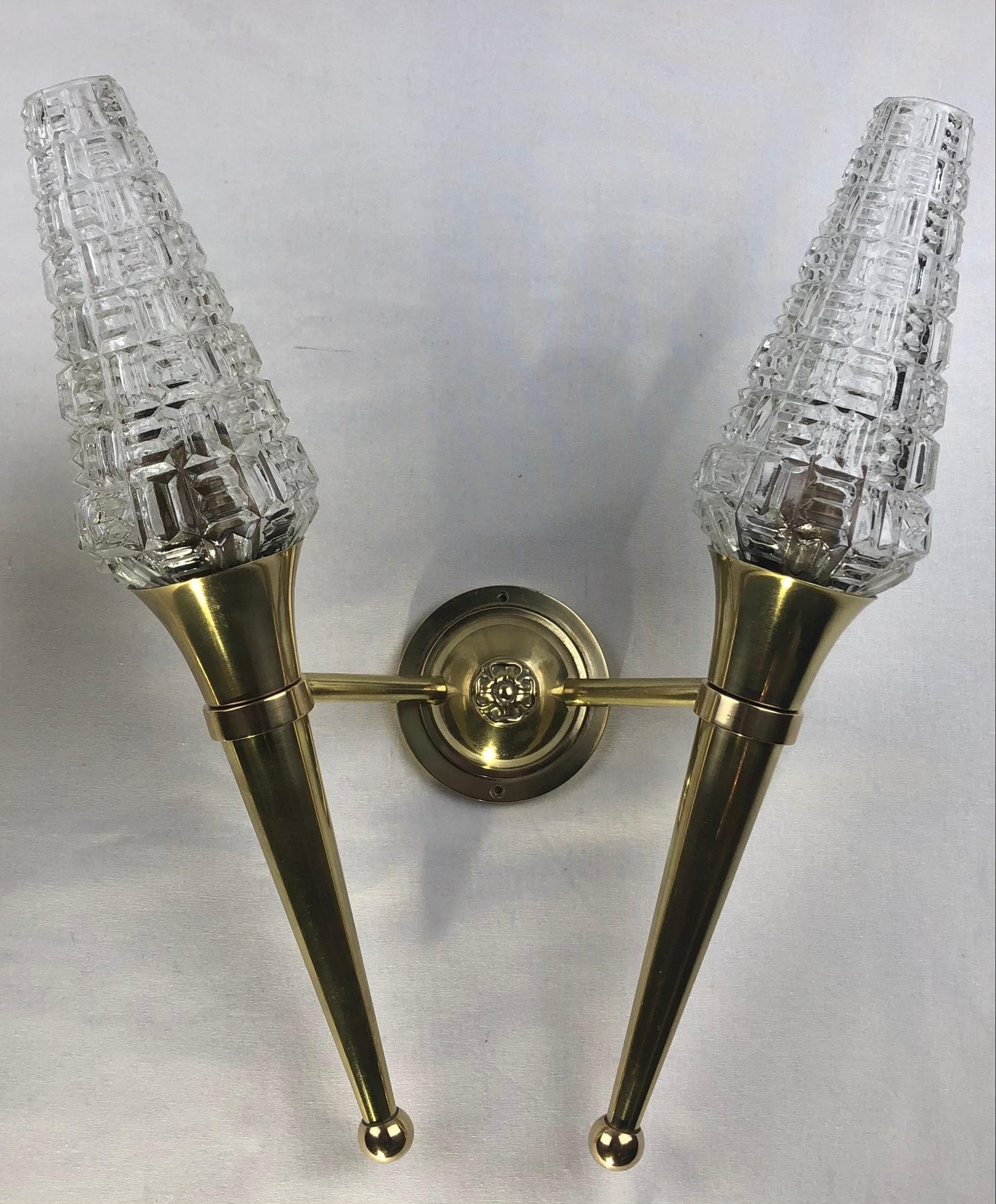Pair of French Brass Two-Armed Wall Sconces — detail 6