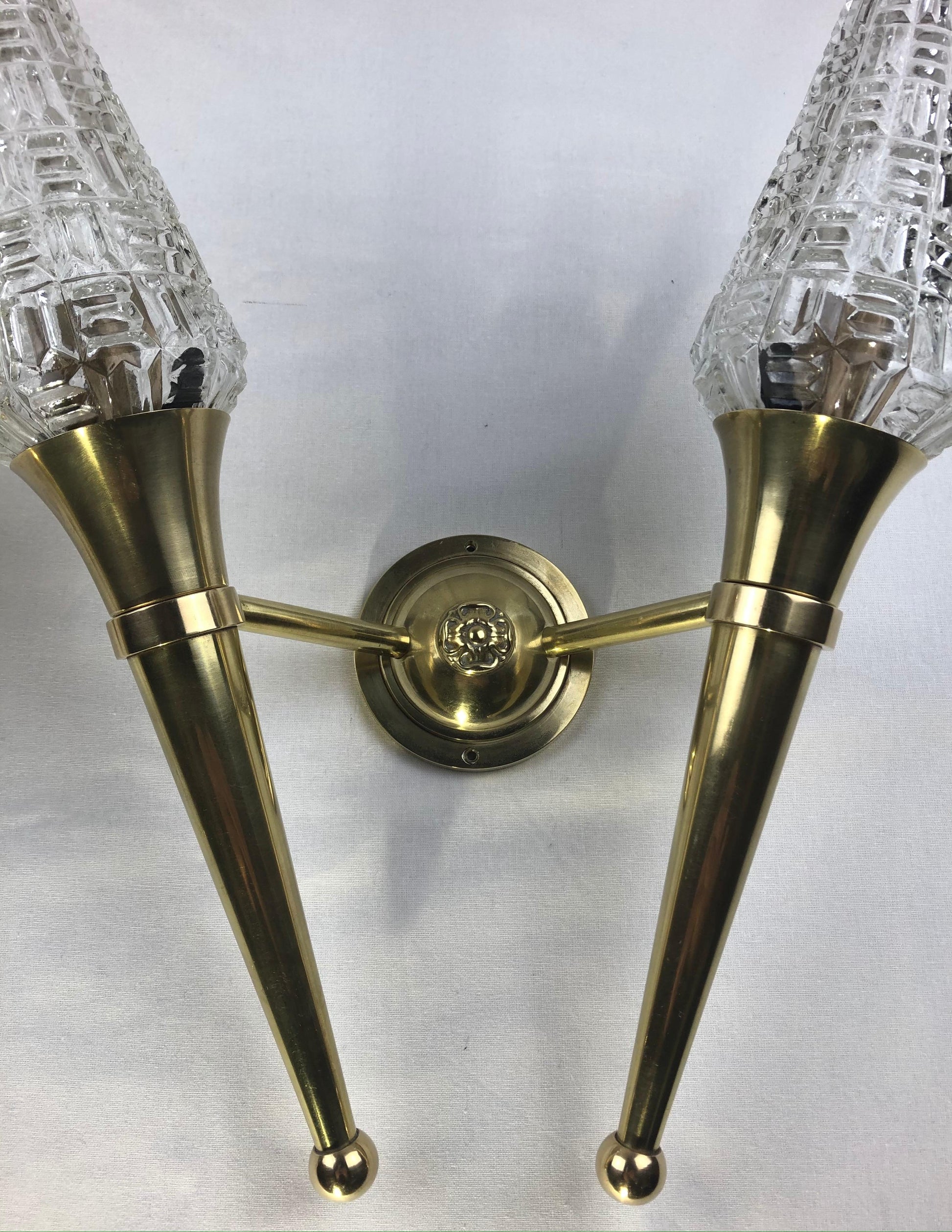 Pair of French Brass Two-Armed Wall Sconces — detail 2