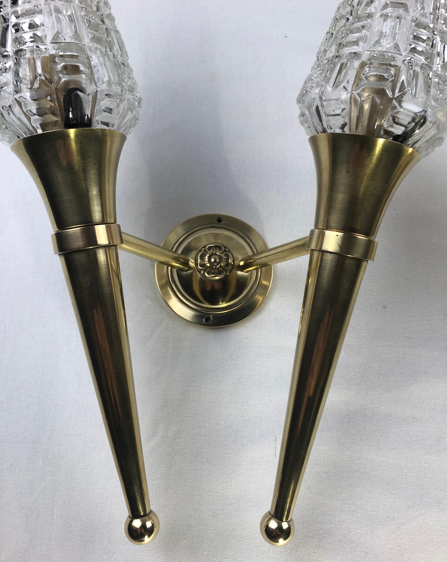Pair of French Brass Two-Armed Wall Sconces — detail 4