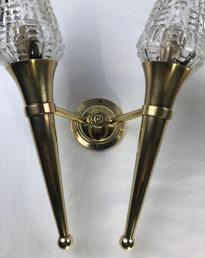 Pair of French Brass Two-Armed Wall Sconces — detail 4
